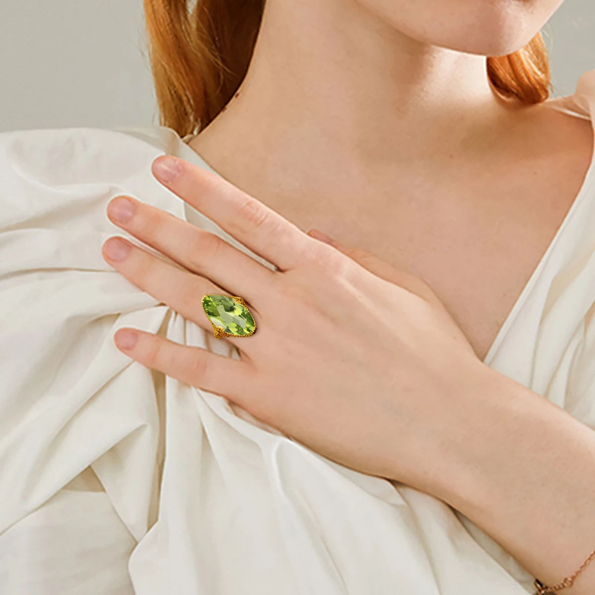 14*26mm Marquise-Stein Oliven-Peridot-Ring Gold für Damen Trend Luxus-Schmuck Geburtsstein Edelsteine Einzigartiges Handgefertigtes Geschenk Damen Sale – Detail 6