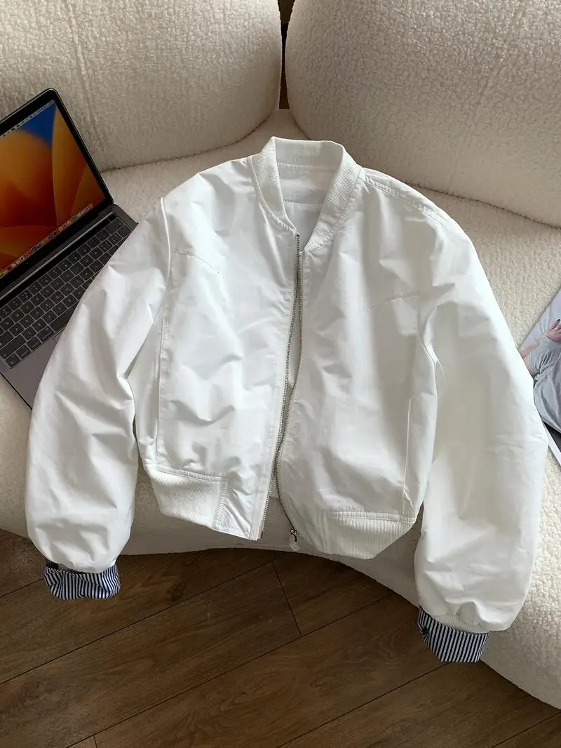 2025 ฤดูใบไม้ผลิและฤดูใบไม้ร่วงแขนเสื้อแจ็คเก็ตสั้นลายเสื้อแจ็คเก็ตเบสบอลผู้หญิงแจ็คเก็ตสีชมพู Daily Commuter อเนกประสงค์