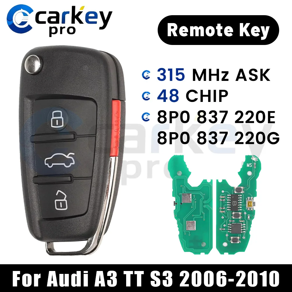 Carkeypro 3 + 1 кнопка откидной дистанционный ключ 315 МГц 8P0837220E/G для Audi A3 TT S3 2006-2010
