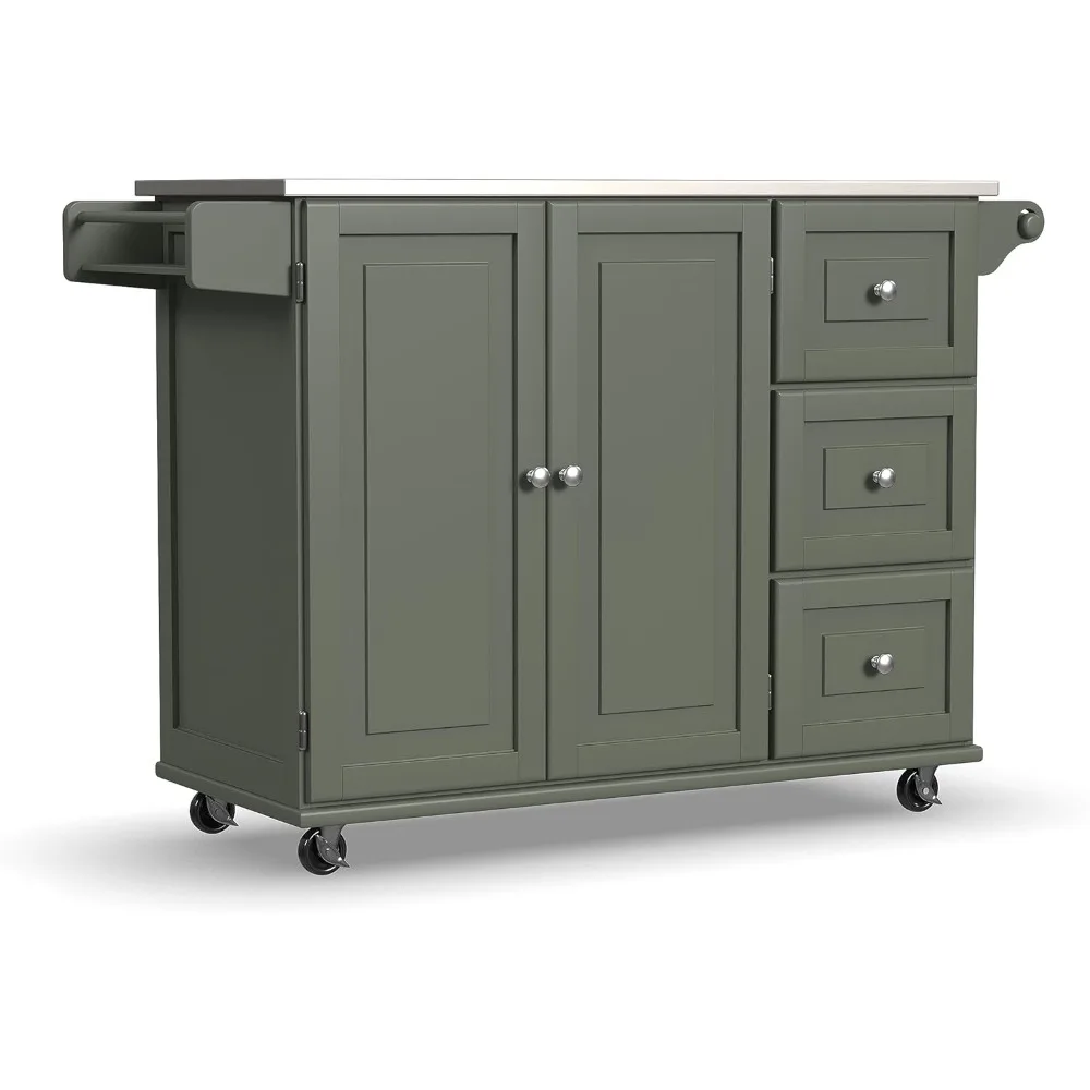 

Mobile Kitchen Island Cart with Stainless Steel Top, Sage Green