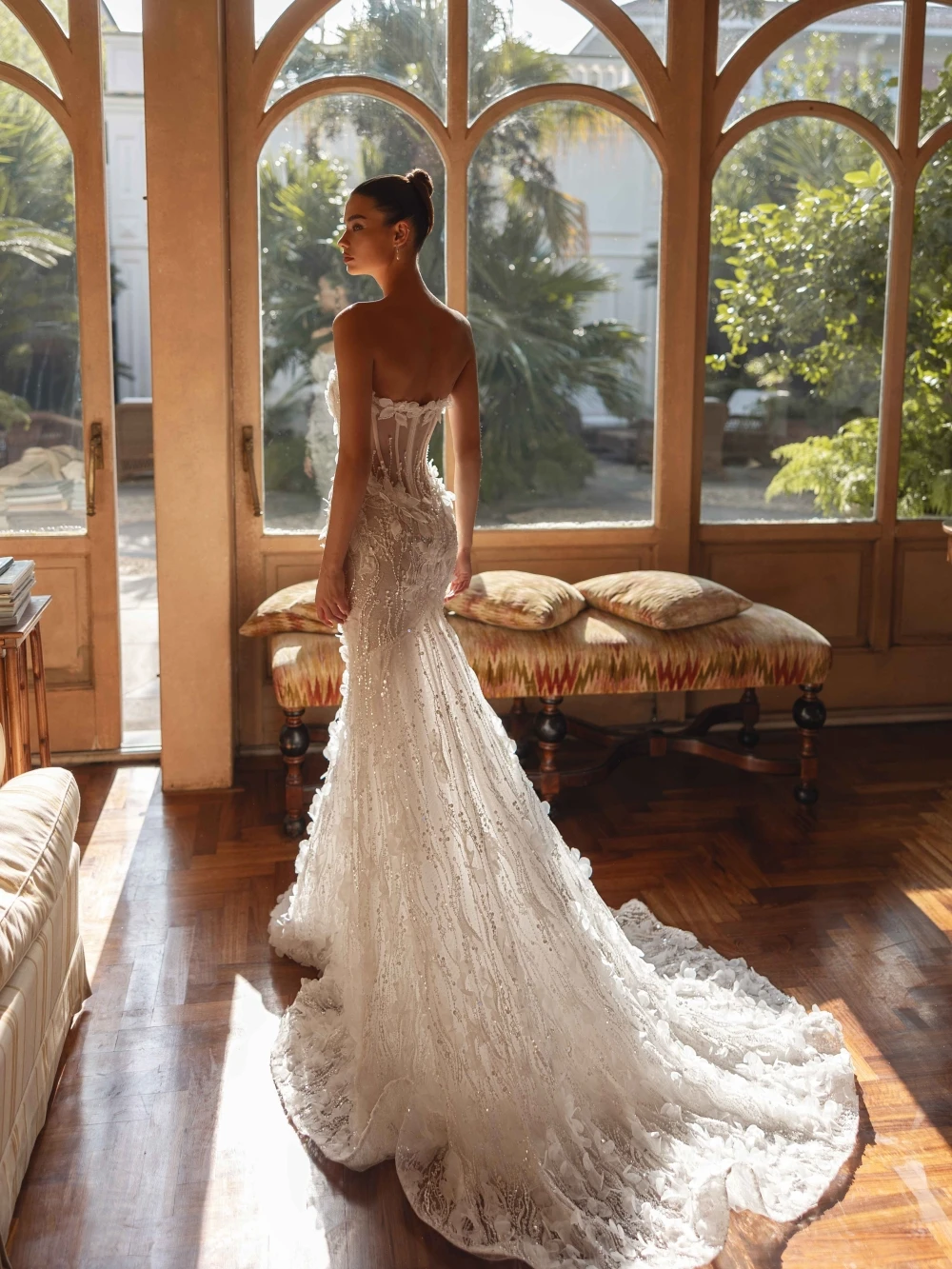 Charming 3D Flower Mermaid Wedding Dress Luxury Sequined Beads Bridal Gown 2025 Customized Strapless Backless Dresses For Bride