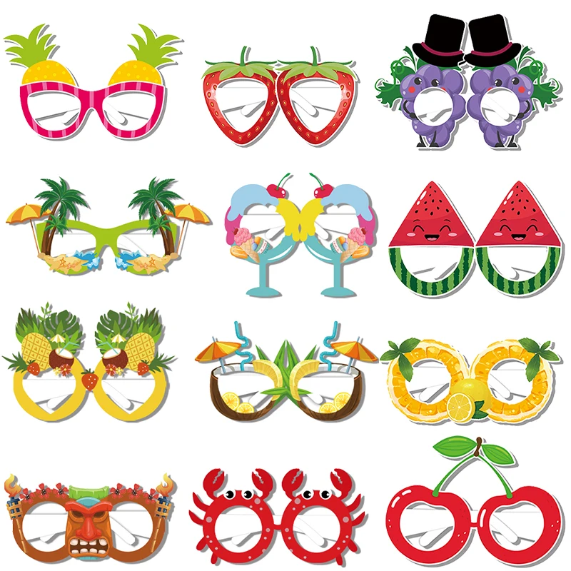 6/12pcs Hawaii Aloha Theme Summer Fruit Paper Glasses Hawaiian Summer Beach Birthday Party Decor Kids Gift Photo Props