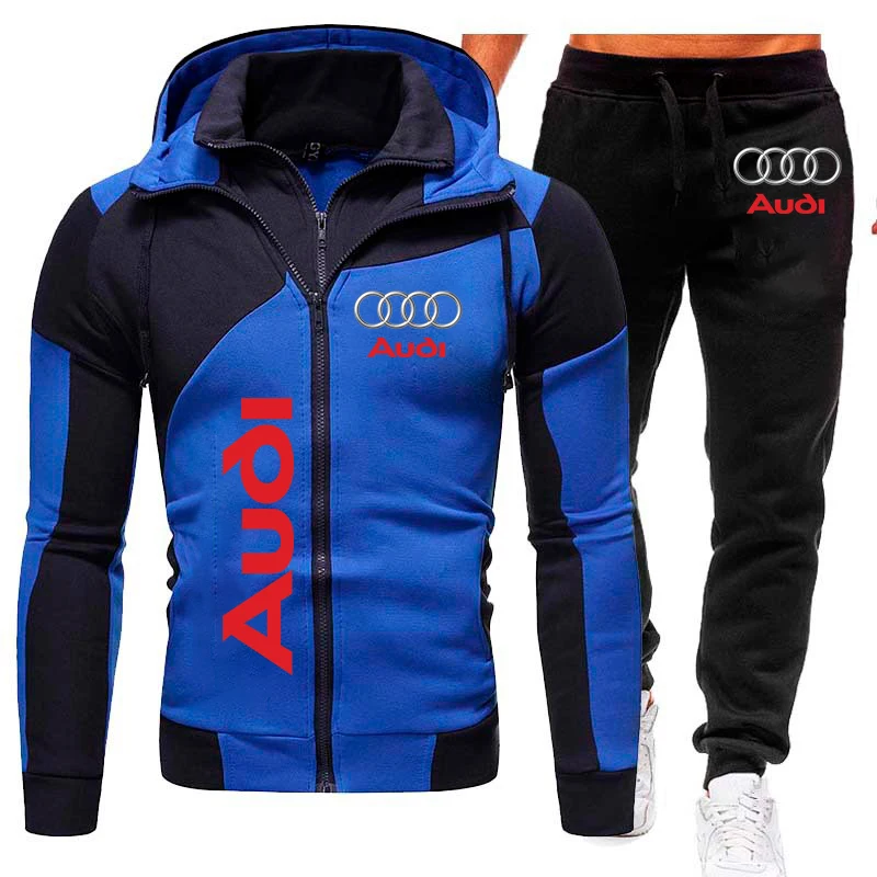 Agasalho audi logotipo do carro impressão esportiva 2 peças define roupas de lã quente com capuz moletom + calças esporte terno audi roupas