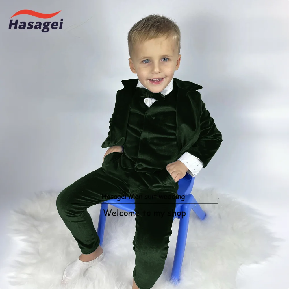 Traje de terciopelo azul real para niños, chaqueta de 3 piezas, pantalones, chaleco, esmoquin de boda, Blazer de fiesta Formal, ropa de escenario para niños de 2 a 16 años