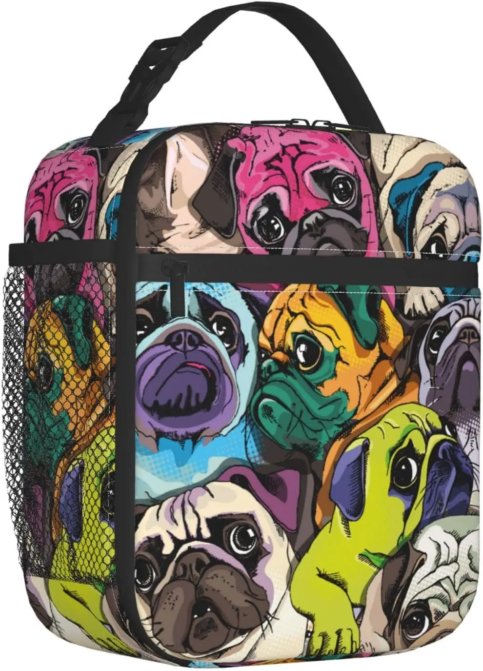 Pug Funny Dog Lunch Bag Insulated Reusable Lunch Box Lunch Tote Lunchbox Portable Bento Bags For Men Women Office Work Travel