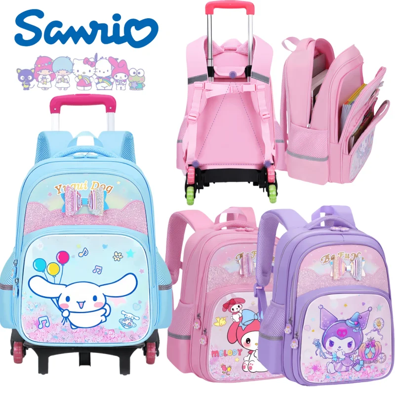 

Kuromi Trolley School Bag Melody Girl Student Bag Cinnamoroll Telescopic Handcart Backpack Climb The Stairs and Reduce The Load