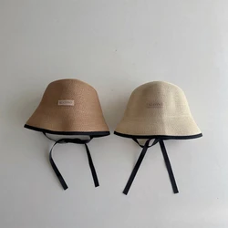 2025 Summer Children's Straw Hat Girls' Seaside Vacation Big Brim Summer Lace Bucket Hat Girls Beach Caps Panama Cap