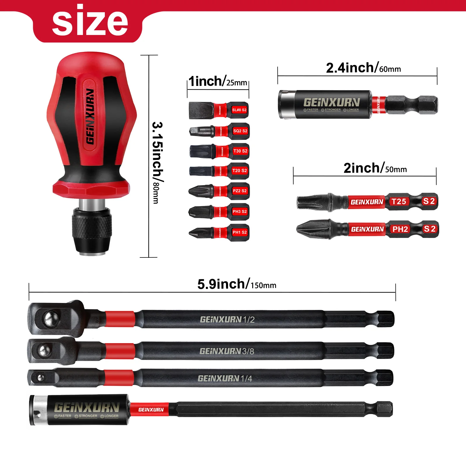 Geinxurn Magnetic Changeable Head Manual Screwdriver Set Include Quick Change Mini Screwdriver and Bits,Socket Driver set