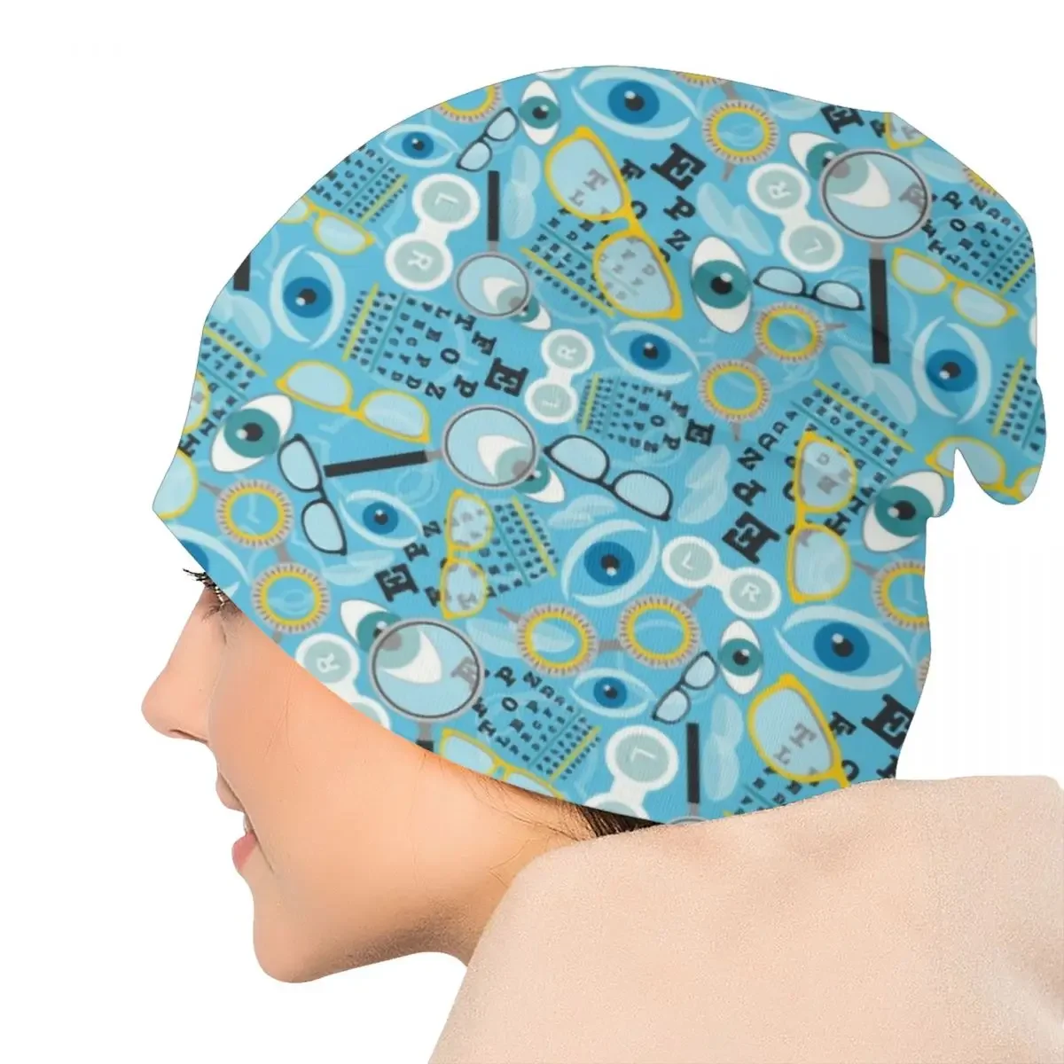 Bonnet unisexe avec lunettes d'optométrie pour hommes et femmes, bonnet à vision claire, chapeaux avec graphique Snellen, bonnets Skullies chauds d'hiver, casquette à la mode