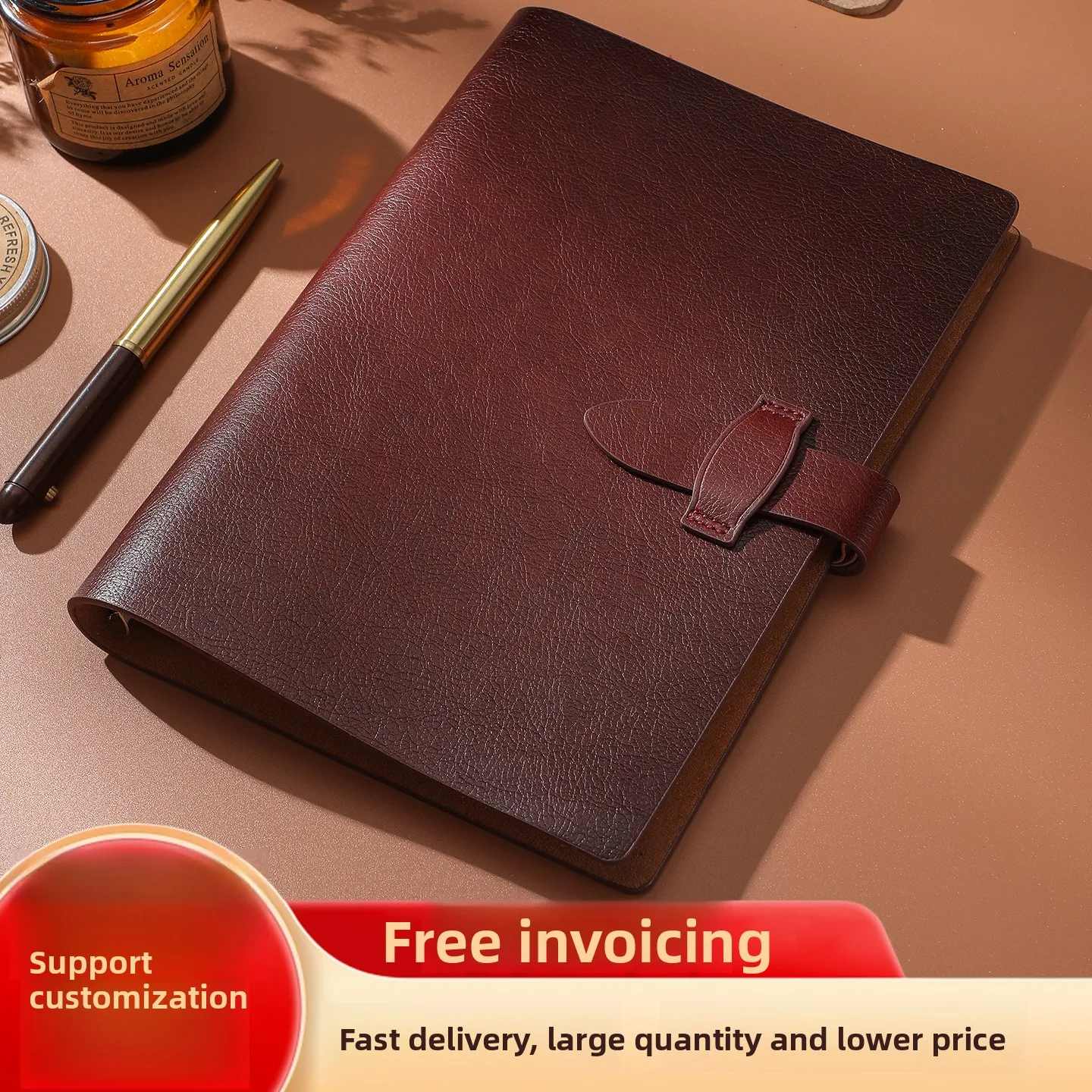 Genuine Leather Loose Leaf Notebook with Retro Buckle Closure, A5 B5 A6 Business Journal, 100 gsm Ruled Refillable Pages, 6