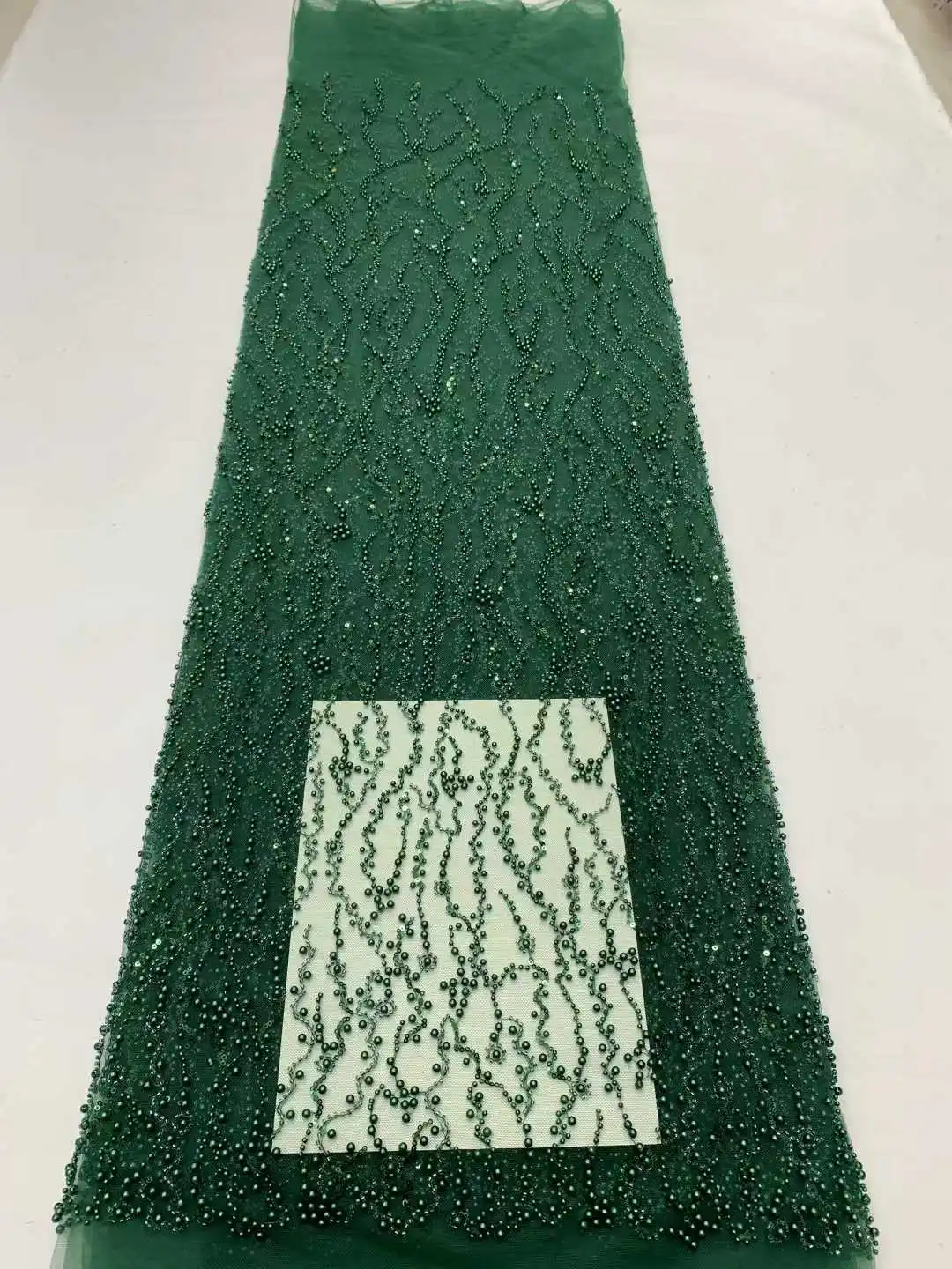 

African Handmade Sequins Tulle Lace Fabric French Luxury Beads Lace Fabric For Bridal Wedding Party Dress Sew