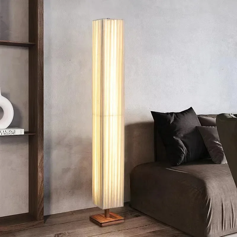 Wood Fabric Floor Lights Wabi Sabi Cloth Lampshade Standing Light Living Room Sofa Side Bedroom Bedside Decorative Lighting Home