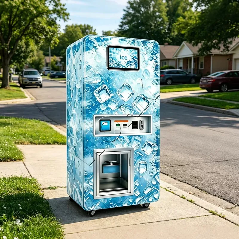 Compact automatic packaging ice dispenser supports multiple payment systems, suitable for the store water treatment industry