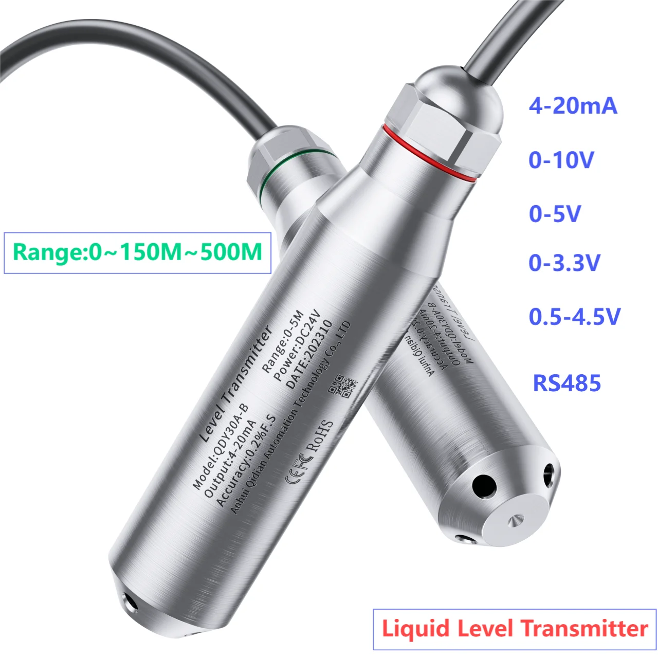 150M Liquid Level Transmitter for Deep Well 20M 25M Range Water Level Transducer 4-20mA 0-10V 0-3.3V Liquid Level Sensor 55M 75M