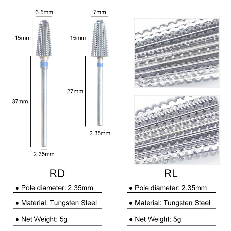 5 In 1 Hartmetall Nagel Bohrer Bits Dual Rotation Vulkan Tornado Fräser Nägel Polieren Gel Entferner Maniküre Werkzeuge 3/32" – Detail 2