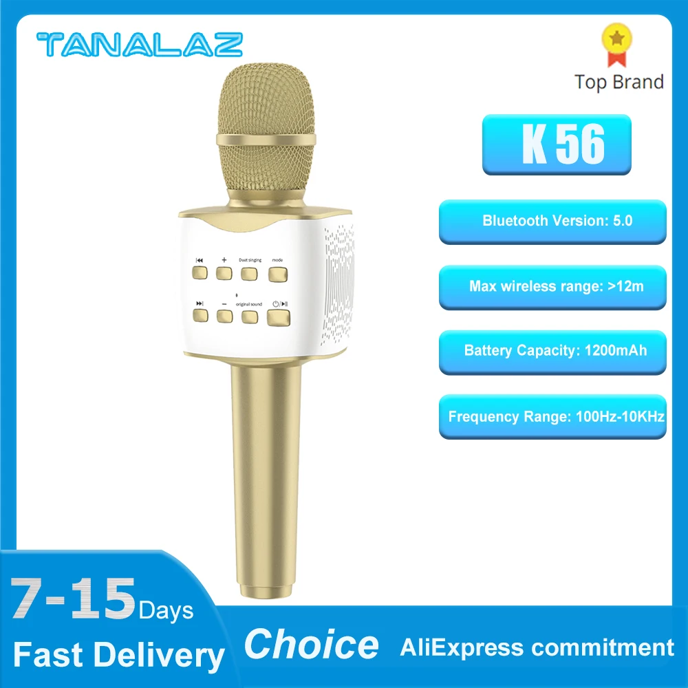 TANALAZ K56 Karaoke Microphone Bluetooth Wireless Mic Portable Singing Machine with Duet Sing/Record/Play/Reverb Adult/Kid Gift