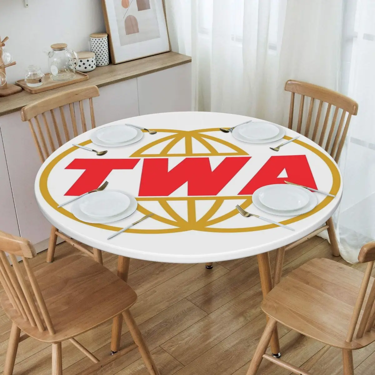TWA Airlines - Vintage Log Waterproof Round Tablecloth Oilproof Table Cloth for Kitchen Events Dining Table Cover