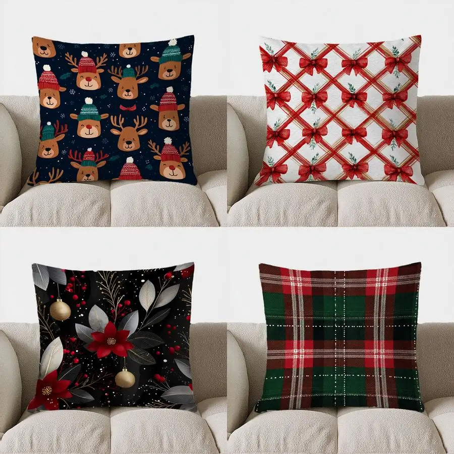 

Home Decor Christmas Reindeer Heads Pattern Throw Pillow Pattern Cushion Cover Suitable For Sofa Bedroom Car Pillow Cover
