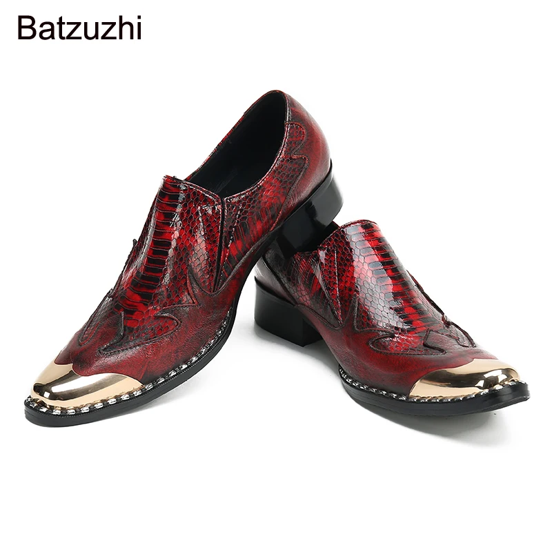

Batzuzhi Rock Fashion Men's Shoes Gold Iron Toe Leather Dress Shoes Men Wine Red Business, Party and Wedding Shoes for Man,37-46