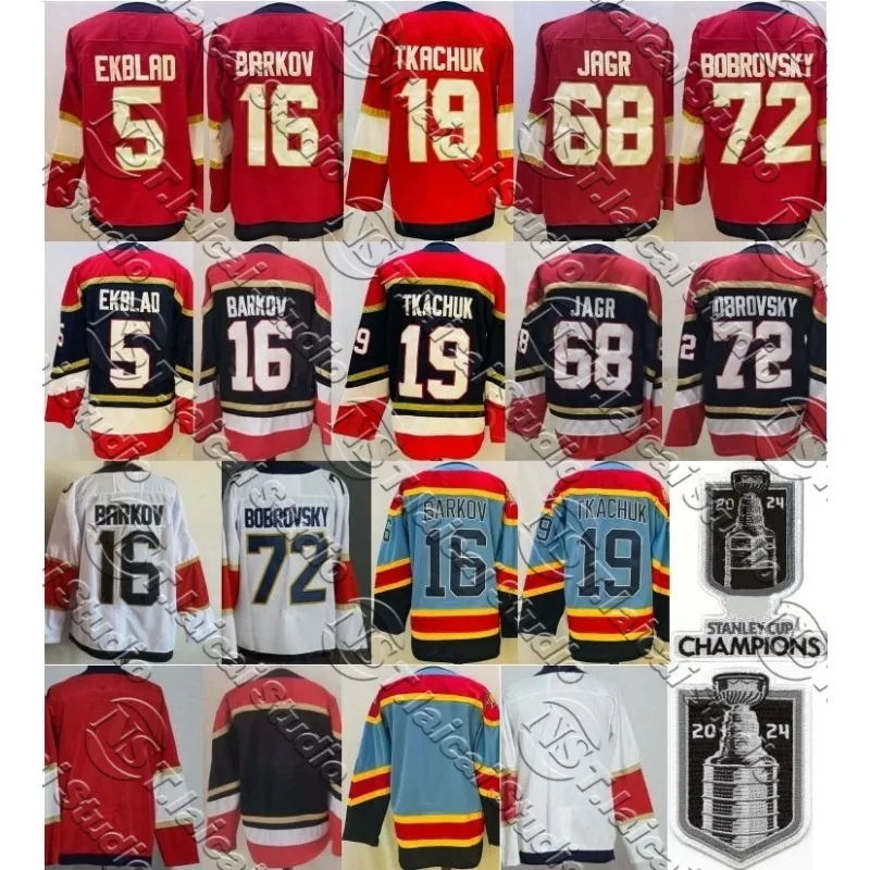 تي شيرت رجالي 2025 سيرجي بوبروفسكي فلوريدا بانثرز ستانلي كأس النهائي للمنزل أحمر طويل الأكمام تي شيرت فضفاض مناسب لهوكي الجليد تي شيرت