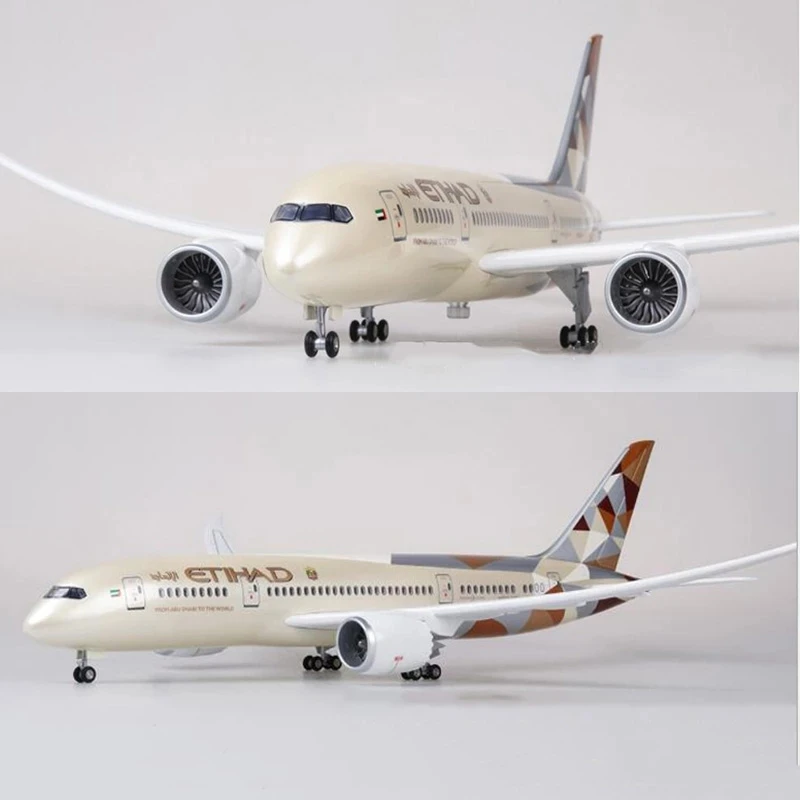 

1:130 Scale 43cm 787 Boeing Aircraft Etihad Air B787 Airplane Model Die-Cast Resin Aircraft Ornament with LED Lights