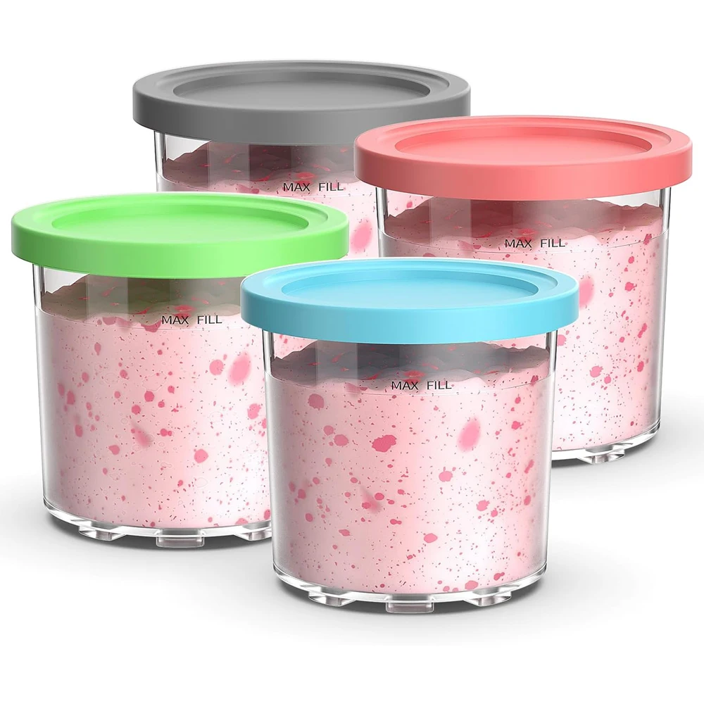 Lot De 4 Pots Ninja Creami Deluxe 800 Ml NC500/NC501 – Couvercles Colorés, Cuillère Aluminium + 4 Cuillères, Sans BPA, Lave-vaisselle