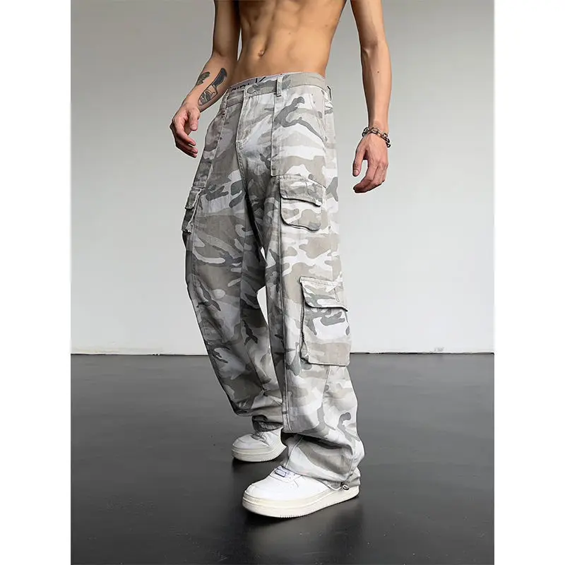 

Men's Camouflage Multi-pocket Cargo Pants Washed Overalls American Style Slim Fit Draped High Street Stretch Workwear Trousers