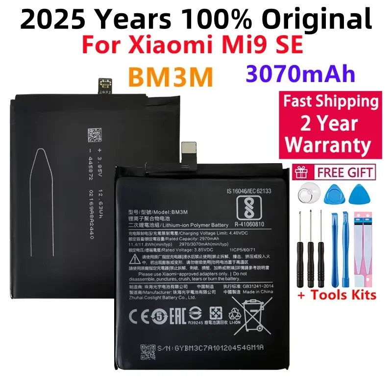 

2025 Years Original Replacement Battery For Xiaomi Mi 9 SE Mi9 SE BM3M 3070mAh Genuine Phone Batteries Bateria Fast Shipping