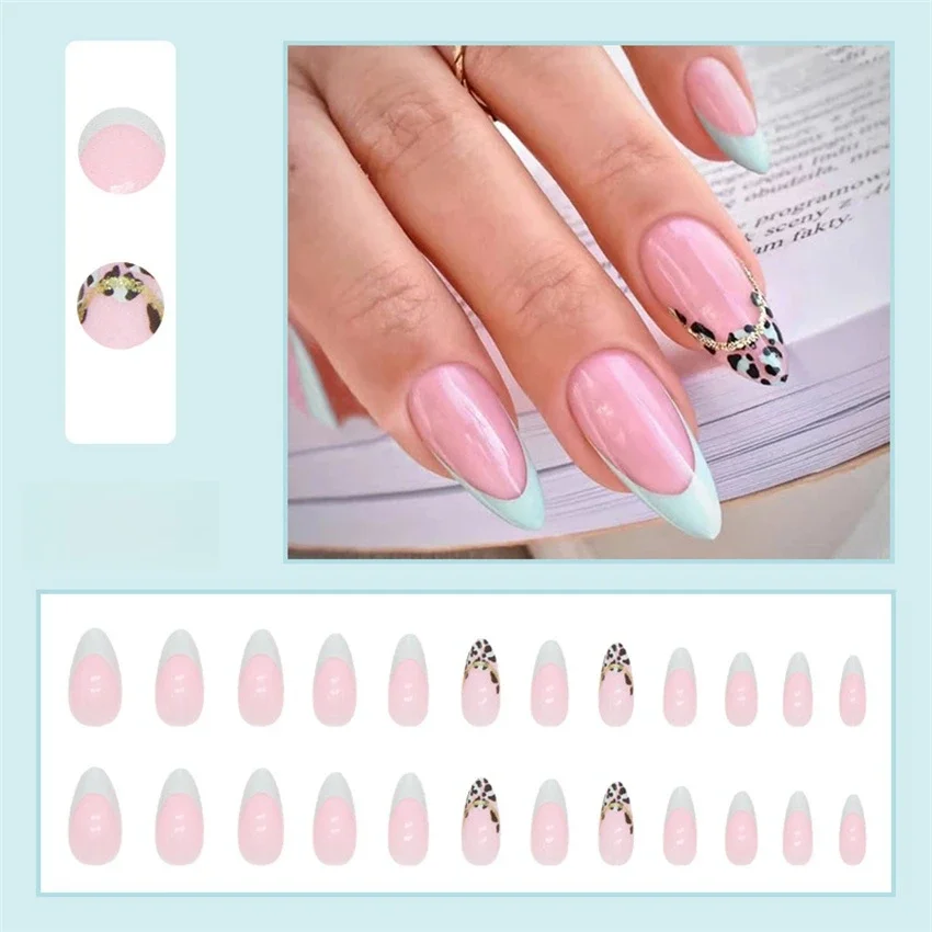 24Pcs/Set Simple White Adhesive Fake Nails French Almond Acrylic Wearing False Nails Full Coverage Fashion Press on Nail Tips