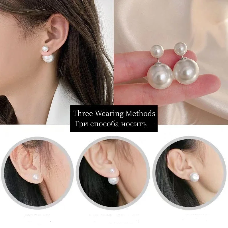 12-16mm Big Imitation Pearl Stud Earrings Women Europe and America Simple Round Ball Jewelry Birthday Christmas Gift