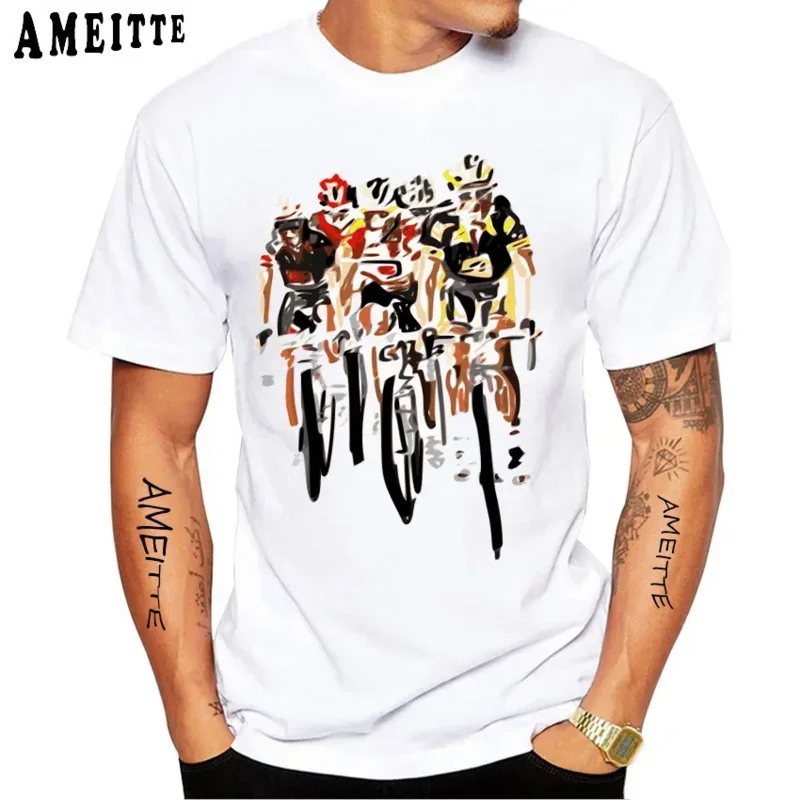 New Men Short Sleeve Best Friends Meet For A Bike Ride Art T-Shirt Fixed Gear Bicycle Sport White Casual Boy Tops Cycling Tees