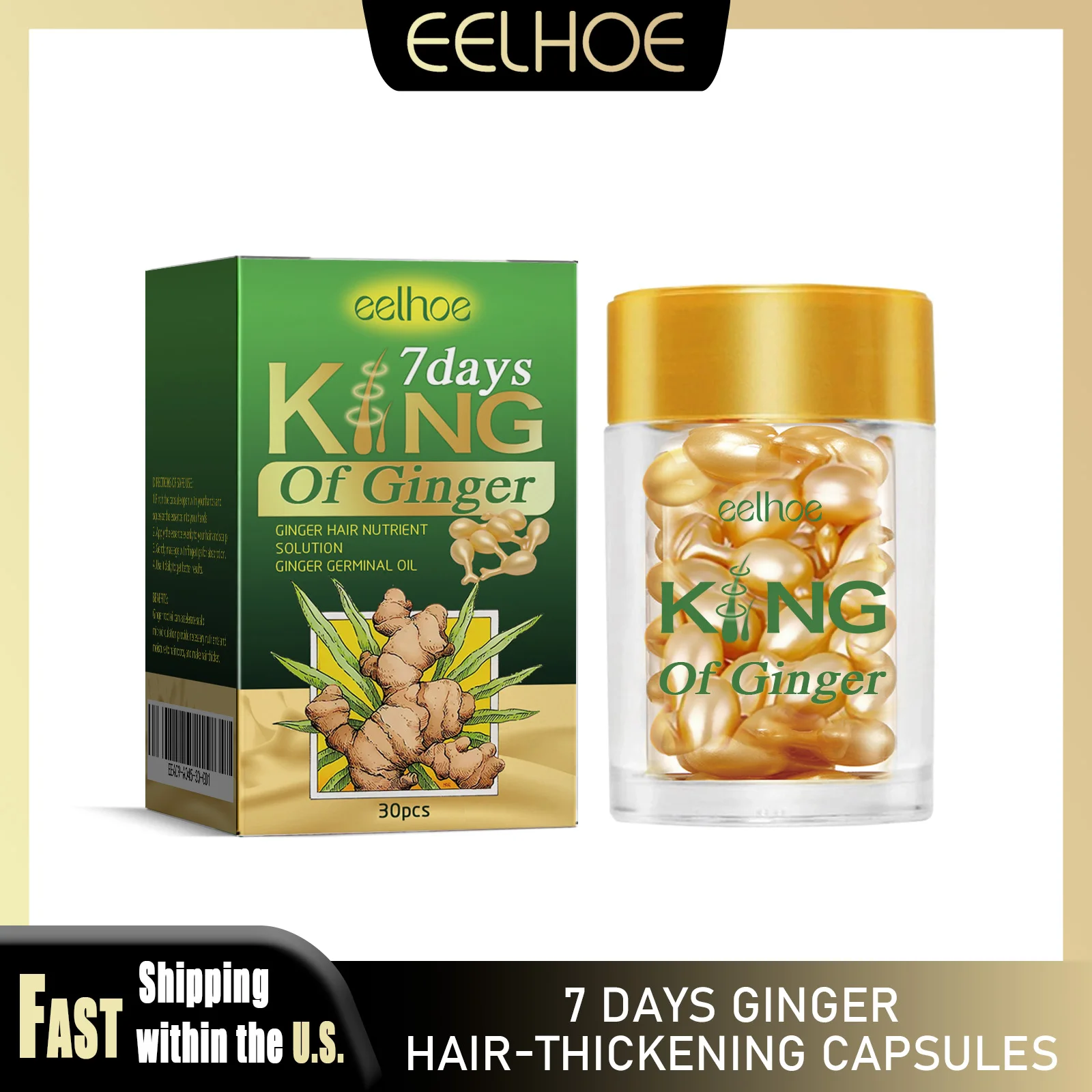 

EELHOE имбирные капсулы для утолщения волос, предотвращающие выпадение волос, питательные корни волос на коже головы, более густые, улучшающие качество волос