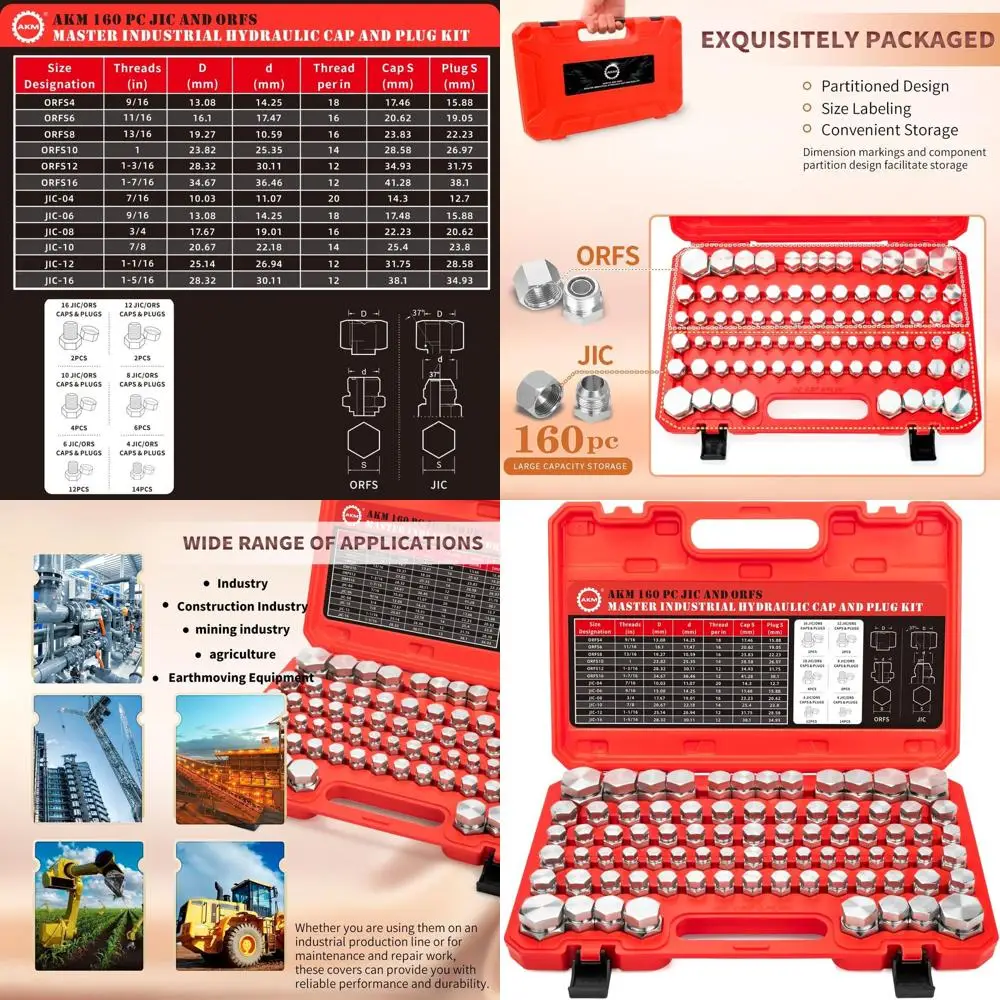 

Набор из 160 промышленных гидравлических фитингов с прецизионной резьбой, размеры 4, 6, 8, 10, 12, 16