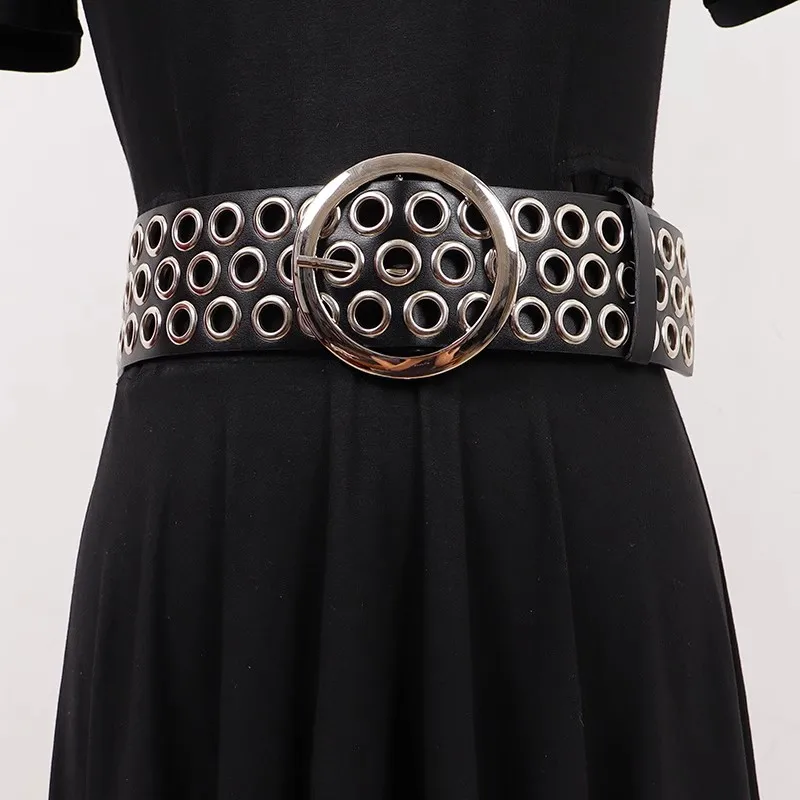 Women's Runway Fashion Hollow Out PU Leather Cummerbunds Female Dress Corsets Waistband Belts Decoration Wide Belt R1256