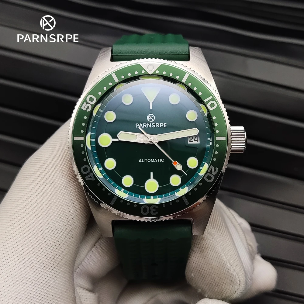 PARNSRPE Luxury Men\'s Watch 40mm Sapphire Glass Green Themed Automatic Mechanical Watch Japan NH35 with Luminous Aseptic Dial