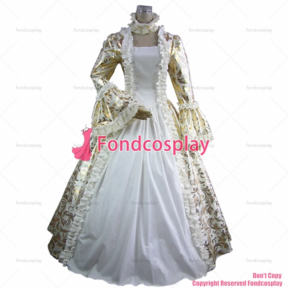 fondcosplay Gothic Lolita Punk Medieval Gown Golden Ball Long Evening satin Dress Jacket CD/TV[CK1388]