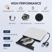 A47F-External CD DVD +/-RW Drive, USB 3.0 & USB-C Portable CD & DVD ROM Burner Player Reader Writer Rewriter Disc Drive
