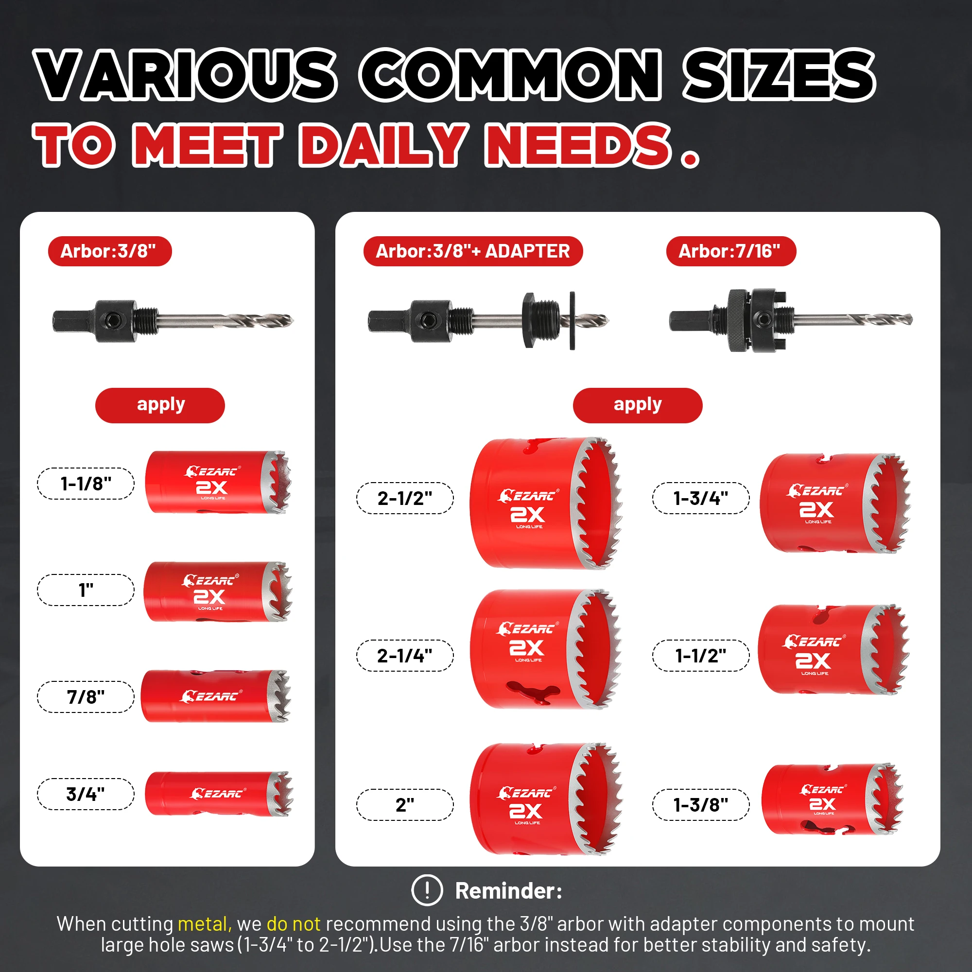 مجموعة منشار ثقب 16 قطعة - منشار ثقب ثنائي المعدن 19-64 مم، لقم ثقب المماسك، مفتاح سداسي، للخشب المعدني والخشب الرقائقي PVC