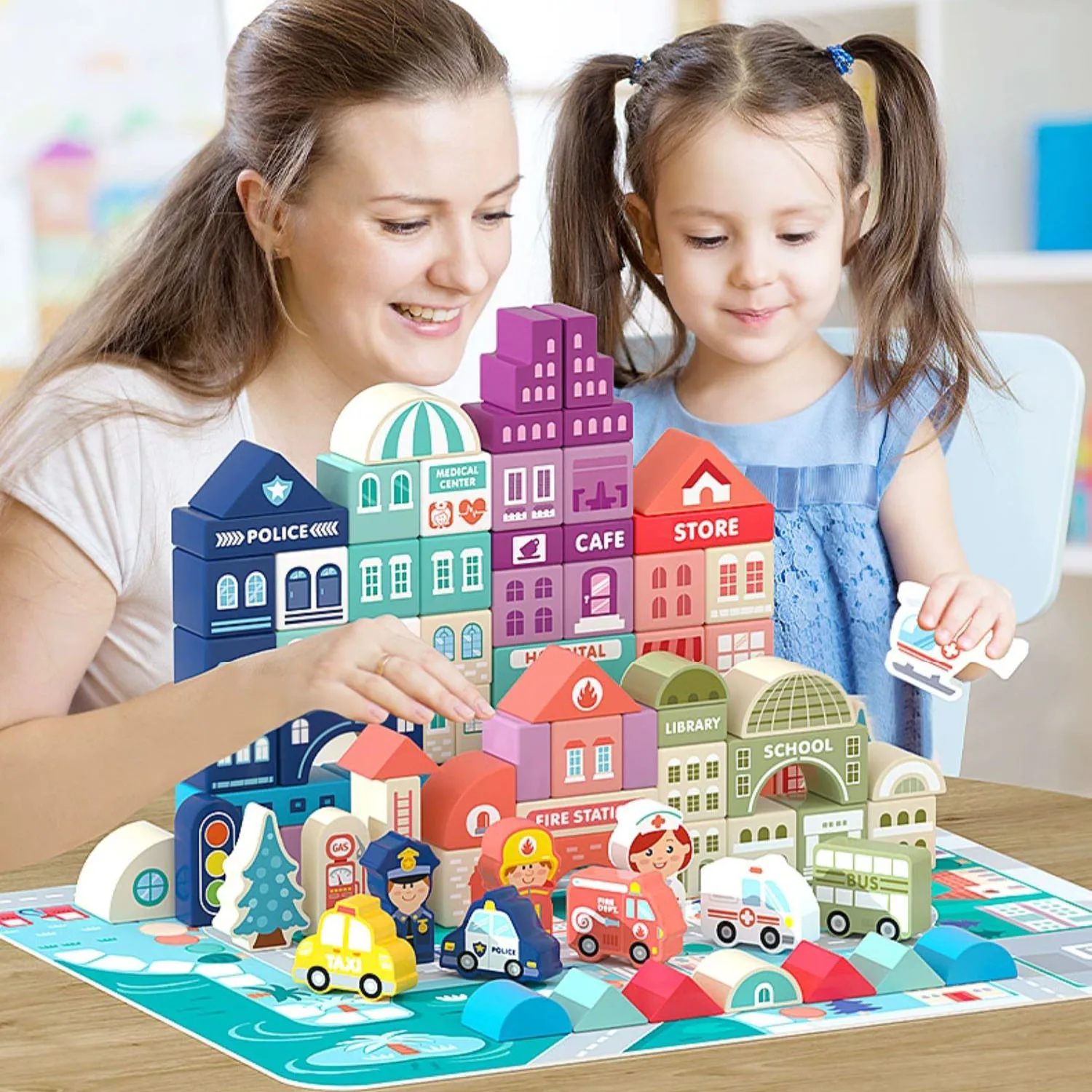 100 PCS Wooden City Traffic Building Blocks Montessori Toys Children Education Building Blocks Geometric Assembly Puzzles