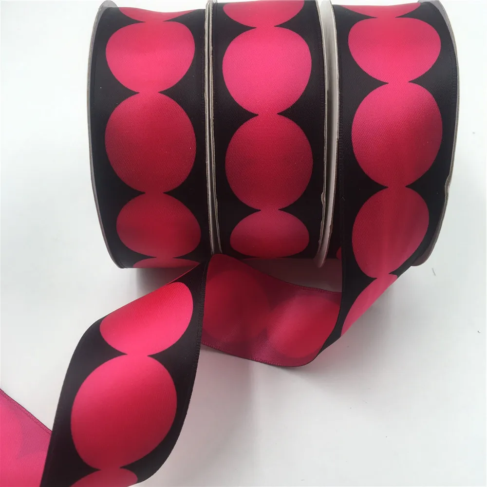 

25yards 38MM Wired Edge Black Ribbon with Rose Pink Dots for Birthday Decoration Chirstmas Gift DIY Wrapping 1-1/2" N2241