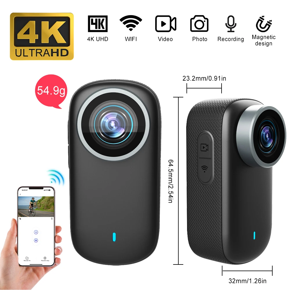 WiFi 4K Bodycam Action Bike Camera Integrated Helmet Handlebar Motorcycle Road Sport Cam Battery Body Mini UHD Sports Action