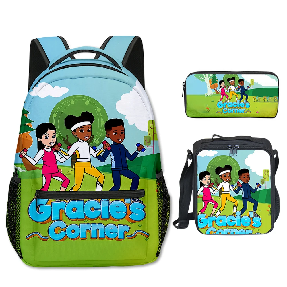 Trendy Popular Funny Gracies Corner 3D Print 3pcs/Set Student School Bags Laptop Backpack Crossbody Lunch bag Pencil Case