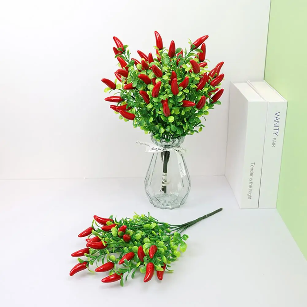 1 Bunch Artificial Flower Not Wither No Watering Weather-resistant Realistic Cherry Pepper Simulation Plant Wedding Home Decor