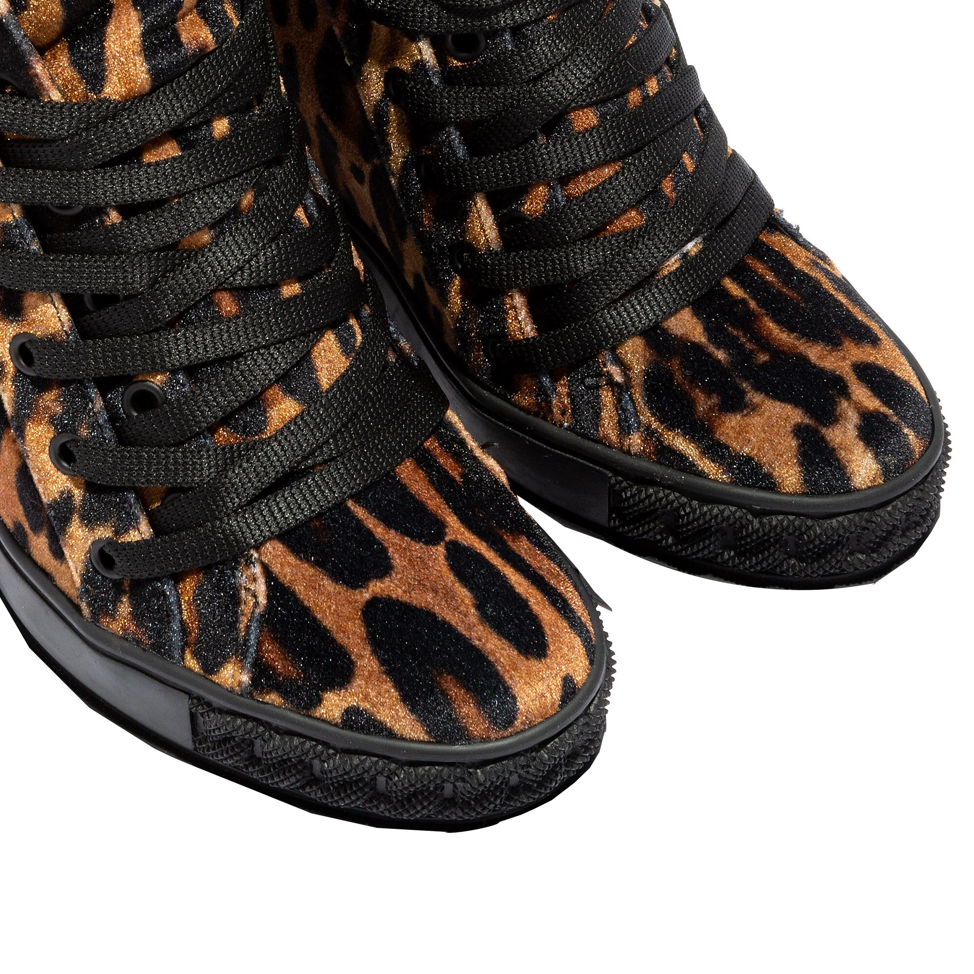 Leopard horsehair Inner Wedge Ankle Boots Rim Rubber Sole Height Increasing Femme Hidden Wedge High top Real Leather Sneakers