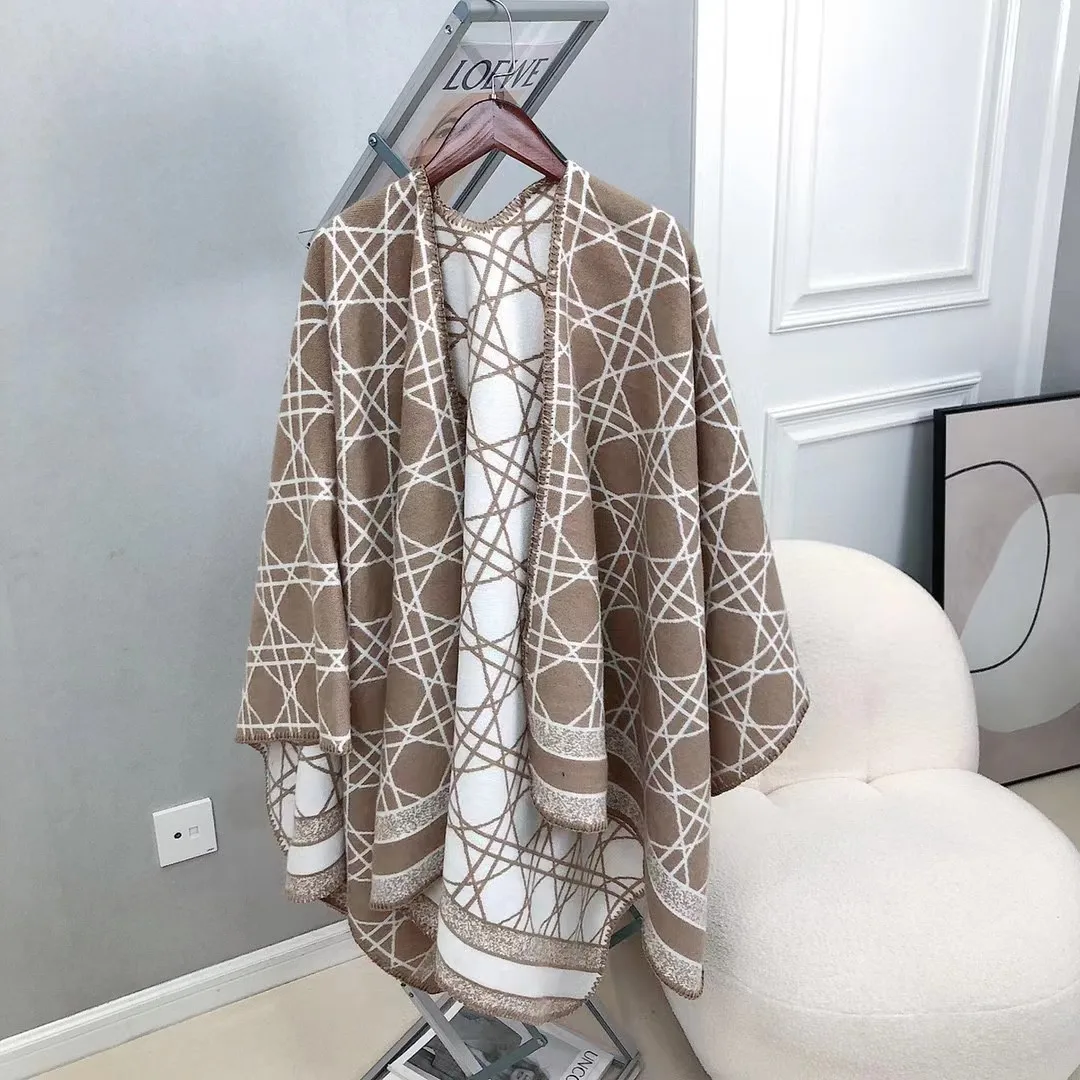 

Poncho Cloak Shawl New European and American Style Fashion Versatile Thickened Warm Cloak Imitation Cashmere Lady Cardigan