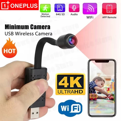 Imagen 1 del producto Cámaras de Vigilancia WiFi USB OnePlus 4K, Mini Cámara con Lente Flexible, Detección de Movimiento, Grabadora de Video, Videocámara de Seguridad