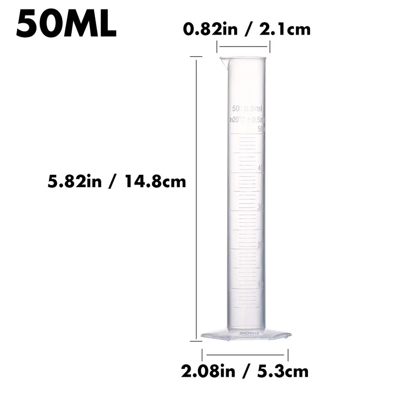 4 Sizes Graduated Polypropylene Lab Test Tubes in 100 ml,50 ml,25 ml,10 ml for Laboratory with 4 Plastic Droppers in 3ml