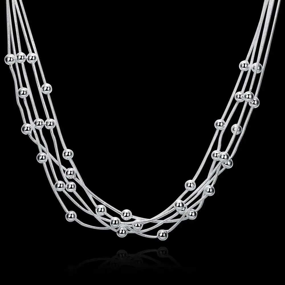 

Fashion Luxury 925 Sterling Silver Smooth Beads Necklace For Women Fine Lady Party Jewelry Gift Wedding Chain Necklace