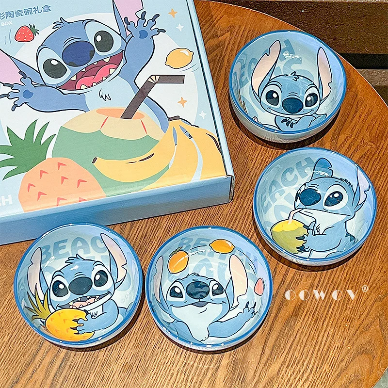 

Disney Stitch Ceramic Bowls Cute Cartoon High Aesthetic Heat Resistant Kids Tableware Set Home Kitchen Soup Rice Bowls Gift Box