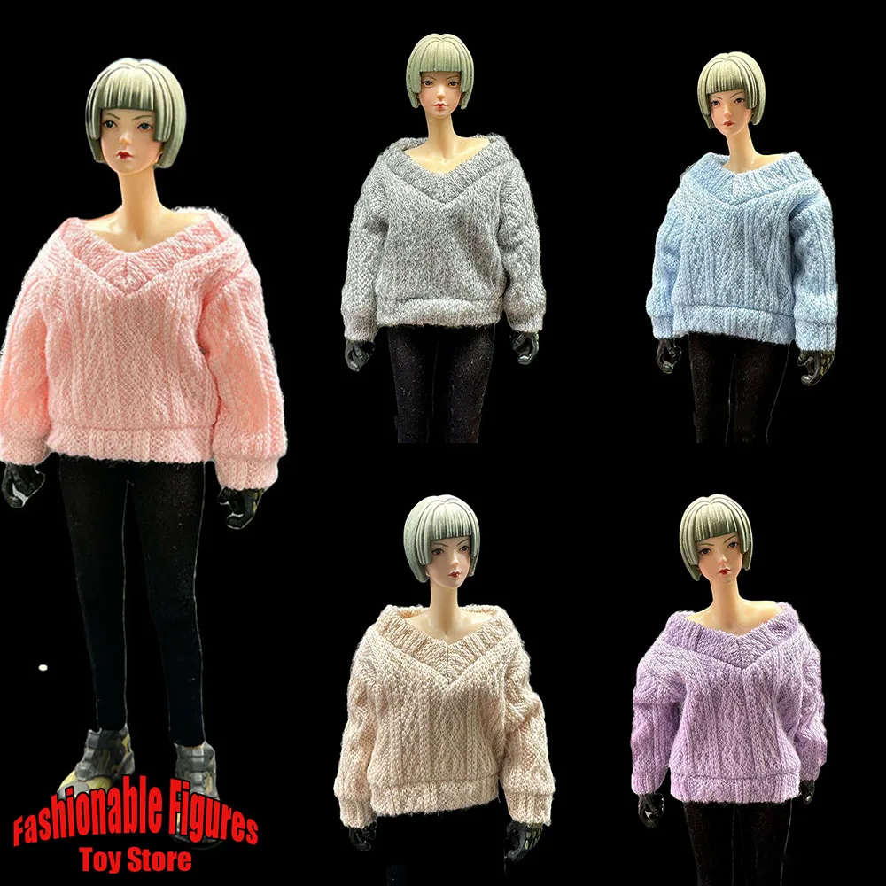 1/12 Women Soldier Sweater Knitted Pullover Loose V Neck Long Sleeve Jumpers Toys Clothes Fit 6Inch Action Figure Model Toys